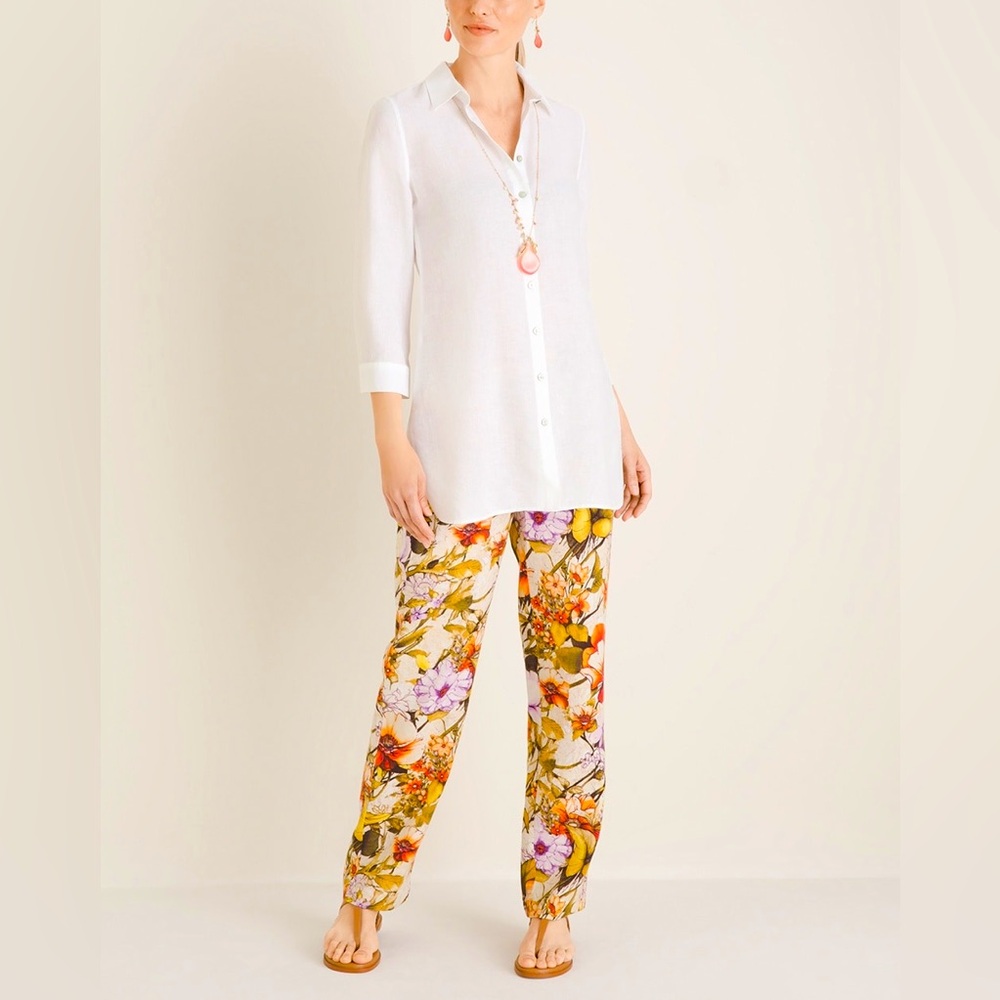 NWT Chico’s 💯% Linen Floral-Print Straight-Leg Pants | Size 10 - Picture 4 of 11
